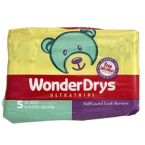 Wonderdry Vintage Bear Plastic Diapers Sz SMALL Diapers Pack Of 36 New Born 14lb